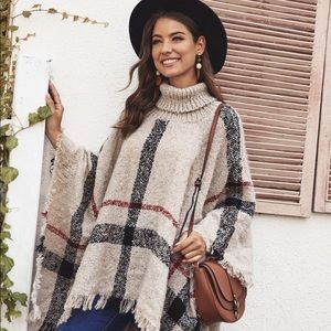 Plaid Poncho Turtleneck